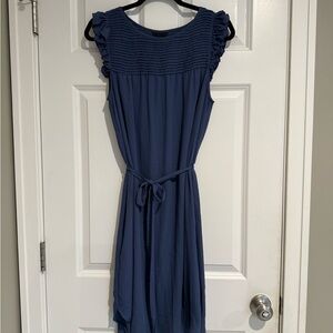H&M Blueberry Blue Midi Dress with Ruffle Sleeves